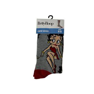 Betty Boop Gray Red Crew Socks One Size Retro Cartoon Style New